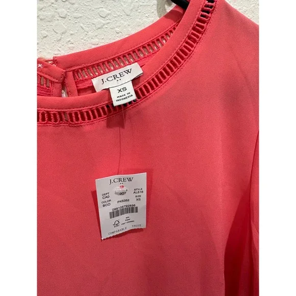 J. Crew NWT Womens Coral Short Sleeve Blouse with Trim‎ Detail Top Size XS - Picture 3 of 3